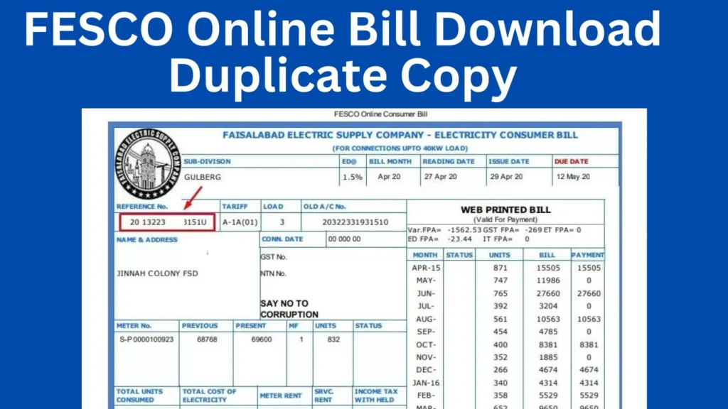 FESCO Online Bill Download Duplicate Copy