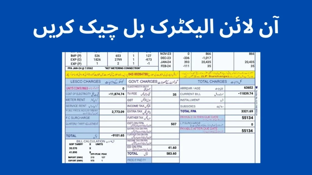 آن لائن الیکٹرک بل چیک کریں